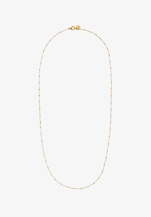 Collana d'oro con una catena delicata e perle rotonde distribuite in modo uniforme, che conferiscono un aspetto testurizzato. Chiusura sicura a moschettone.