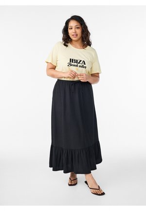 Zizzi, LANGER MIT BINDEGÜRTEL UND RÜSCHENSAUM - Gonna lunga - schwarz