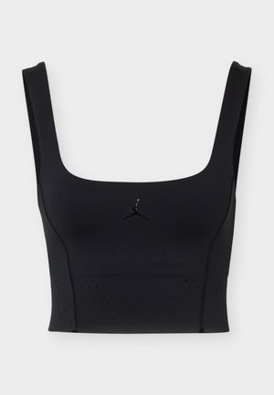 Μαύρο αθλητικό crop top με φαρδιές τιράντες, διάτρητο αερισμό και μικρό λογότυπο Jumpman στο κέντρο του στήθους.