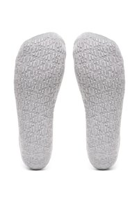Gray socks with a textured, diamond pattern on the soles, featuring a soft knit material and rounded toe design.