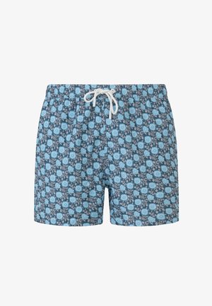 Herre blå blomstrede badeshorts med elastisk talje og hvid snor til at stramme.