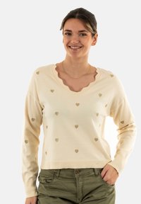 LS HEART V-NECK CS - Maglione - birch pattern light gold embroidery