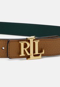 Lauren Ralph Lauren LOGO REVERSIBLE PEBBLED LEATHER BELT - Pas - camel/season green
