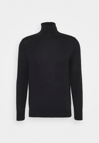 Schwarzer Rollkragensweater mit langen Ärmeln, aus einem glatten Strickstoff gefertigt, mit einem eng anliegenden Kragen und gerippten Bündchen für ein elegantes Erscheinungsbild.
