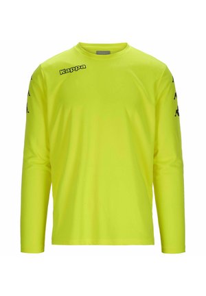 Camicia a maniche lunghe di colore giallo brillante, realizzata in materiale leggero. Presenta il logo Kappa nero sul petto e dettagli neri sulle maniche.