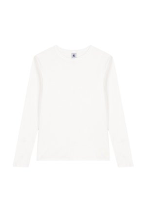 Wit lange mouwen T-shirt van zachte katoen, met een ronde hals en een relaxte pasvorm. Soepele structuur zonder zichtbare patronen of accenten.