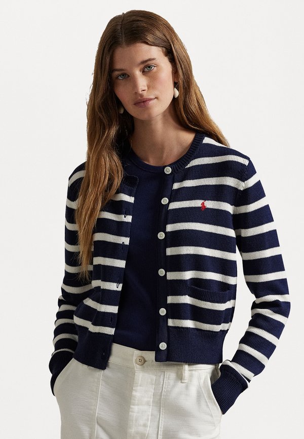 STRIPED COTTON BLEND CARDIGAN - Cardigan