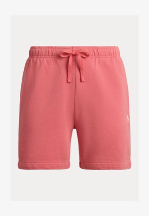 Koral pink pamut rövidnadrág elasztikus derékpánttal, húzózsinórral és szegélyezett szárakkal. A jobb alsó részen kis fehér logóval.