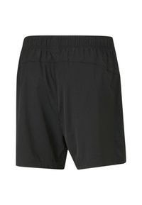 Pantalones cortos deportivos negros con una cinturilla elástica, tela suave y un corte simple. Sin patrones visibles ni detalles de herrajes.