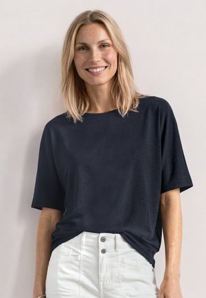 Street One, BASIC SHIRT MIT BOAT NECK UND ELASTIKBUND - Basic T-shirt - darkest blue