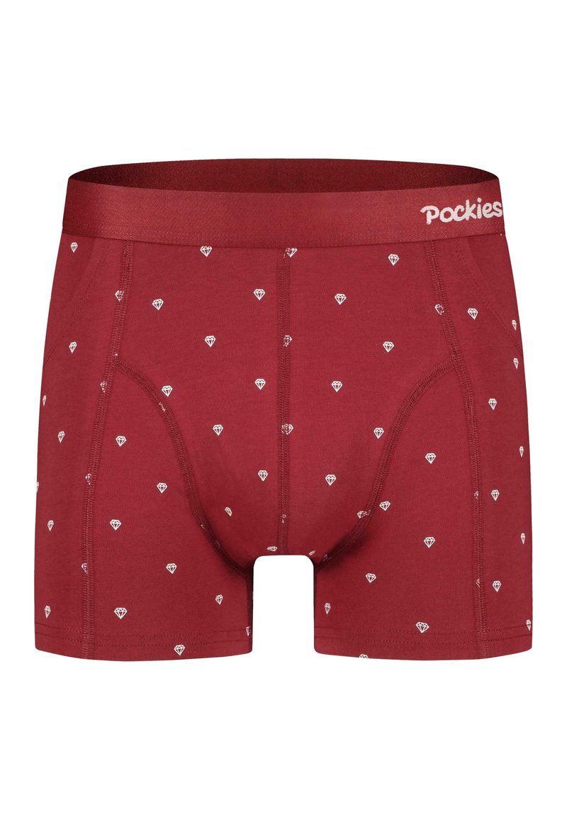 Røde boxershorts med hvidt diamantmønster, elastisk talje og syede detaljer. Lavet af blødt, strækbart bomuldsstof.