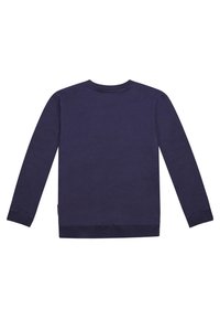 Dunkelblaue Langarm-Sweatshirt aus weicher Baumwolle, mit einem gerippten Rundhalsausschnitt und Bündchen sowie einem geraden Saum am unteren Ende.