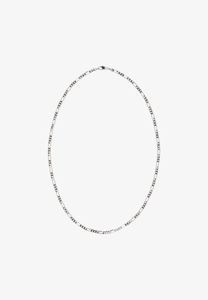 Hopeaketju, jossa on pitkiä linkkejä, jotka vuorottelevat sileiden ja teksturoitujen osien välillä, varustettuna tukevalla lukolla.