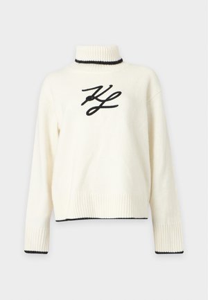 KARL LAGERFELD, SOUTACHE TURTLENECK SWEATER - Pullover - white/black