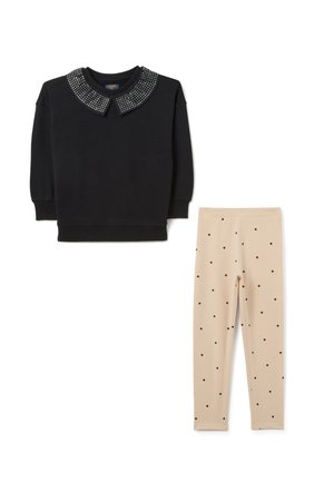 SET - Leggings - black beige