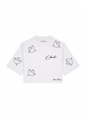 Mira Paris, LIBERTE EMBROIDERY CROPPED BOXY TEE 26 - T-Shirt print - white