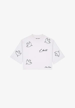 Mira Paris, LIBERTE EMBROIDERY CROPPED BOXY TEE 26 - T-Shirt print - white