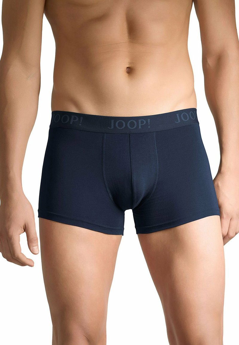 Navy blue boxer briefs made of soft fabric with a contrasting elastic waistband featuring the brand name "JOOP!" in dark gray.