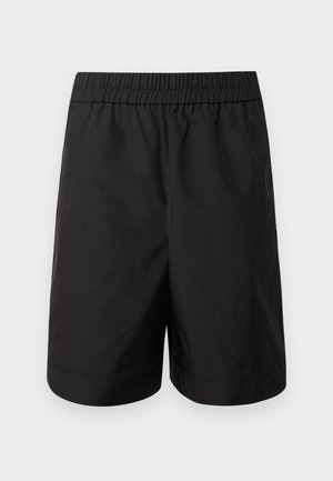 Schwarze Shorts aus leichtem Material, mit einem elastischen Bund und einem schlichten, geraden Schnitt. Keine sichtbaren Taschen oder Muster.