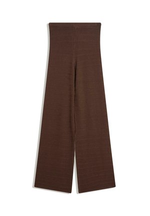 Braune, gestrickte weite Hosen mit einem strukturierten Rippdesign und einem hohen Bund, die für einen bequemen Sitz sorgen.