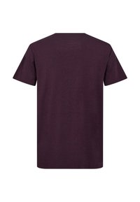 Bordeaux T-shirt, kortærmet, rund halsudskæring, blød tekstur, ingen synlige logoer eller mønstre, enkel bagside, normal pasform.