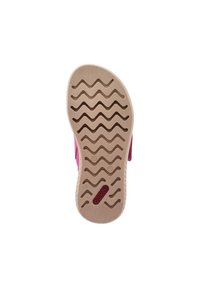 Wavy-patterned, rubber outsole in light tan shade with a pink upper section. Features brand logo and size imprint on the sole.
