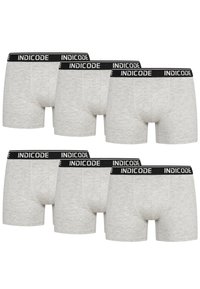 Hat párna szürke boxer alsónadrágok, amelyek puha anyagból készültek, fekete INDICODE derékpánttal, fehér betűzéssel.