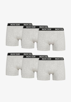 Hat párna szürke boxer alsónadrágok, amelyek puha anyagból készültek, fekete INDICODE derékpánttal, fehér betűzéssel.
