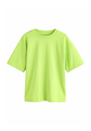 T-shirt verde neon a maniche corte con scollo rotondo, realizzato in morbido cotone, caratterizzato da una vestibilità comoda e cuciture minime.