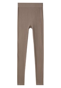 Bruine geribbelde leggings met een brede, gladde tailleband, in een aansluitende pasvorm en van een zachte textuur.