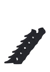 Calzini corti neri alla caviglia realizzati in un materiale liscio e elasticizzato. Presentano un design semplice senza motivi o accenti visibili.