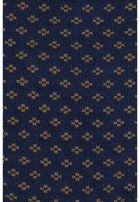 Granatowy materiał o teksturowanym wzorze dzianiny, z małymi, powtarzającymi się złotymi krzyżami, oferujący kontrastującą kolorystykę.