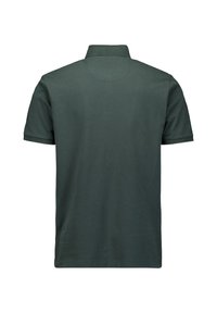 Donkergroene polo van katoen, met een eenvoudig ontwerp, korte mouwen en een klassieke kraag met een gladde textuur.