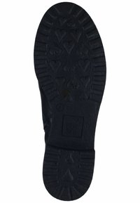 Semelle de chaussure en caoutchouc noire avec un motif texturé de cœurs et de nervures, étiquetée "High Soft" près du talon.