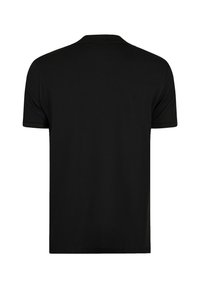 Černé tričko s krátkým rukávem vyrobené z bavlny. Má kulatý výstřih, hladkou strukturu a jednoduchý, jednobarevný design.