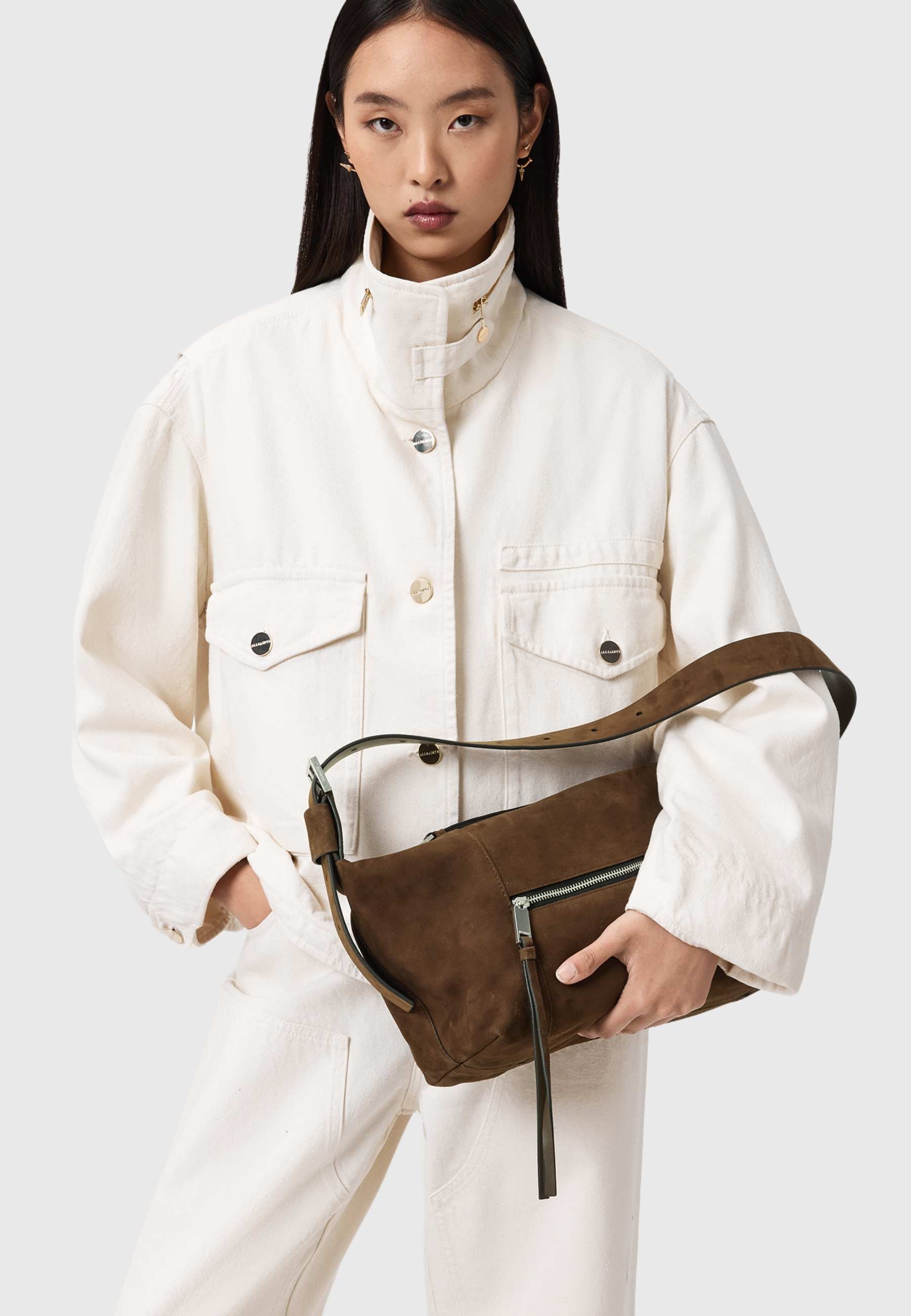 オールセインツ AllSaints Half Moon Suede Crossbody レディース