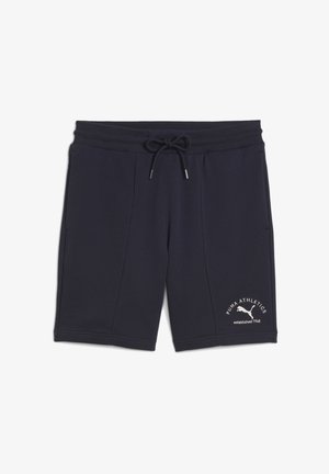 Donje hlače boje navy plavi s elastičnom gumom u struku, vezicom, prednjim džepovima i bijelim logotipom na donjoj lijevoj strani. Mekana tkanina.