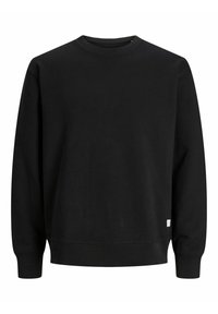 Schwarzes Sweatshirt aus weichem Material. Mit rundem Halsausschnitt, langen Ärmeln und gerippten Bündchen. Minimalistisches Design ohne sichtbare Muster.