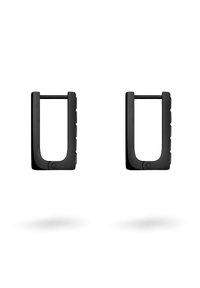 Schwarze rechteckige Haken mit abgerundeten Kanten, die eine glatte Oberfläche und einen strukturierten Seitengriff aufweisen. Minimalistisches Design ohne sichtbares Branding.