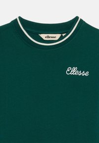 Zöld Póló bordázott nyakkivágással, fehér akcentusokkal. "Ellesse" logó fehér hímzéssel a mellkason. Puha anyag, laza dizájn.