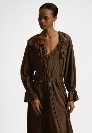 RUFFLED BLOUSON CREPE DRESS - Rochie tip cămașă - dark brown
