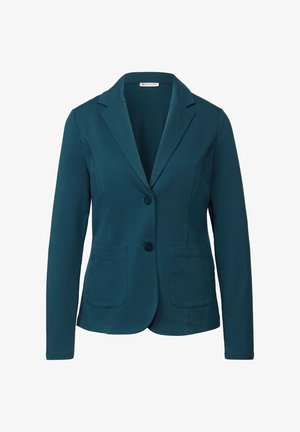 Teal bleiseri pehmeästä kankaasta, jossa on jopa kolmio kaulus, kaksi etutaskua ja yksirunkoinen napitus. Ominaisuuksiin kuuluvat pitkät hihat ja muotoiltu istuvuus.