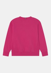 Sudadera rosa de manga larga, cuello redondo, con puños y dobladillo acanalados. Textura suave, diseño liso, sin patrones ni logotipos visibles.