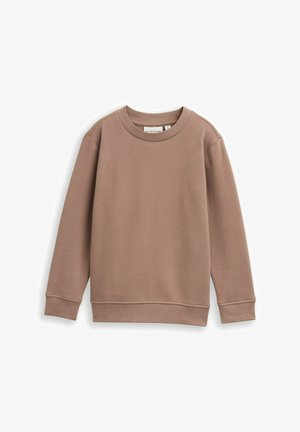 Sweatshirt en coton marron avec un col rond, des poignets et un ourlet côtelés. Tissu léger et design simple, idéal pour un look décontracté.