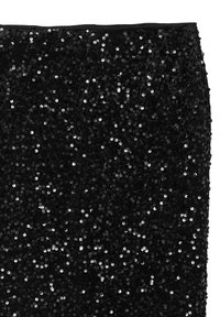 Tissu noir pailleté avec un agencement dense de sequins réfléchissants, créant une surface texturée et scintillante. Taille lisse en noir en haut.