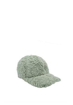 Light green plush baseball cap with a textured, fuzzy surface, structured crown, and curved brim.