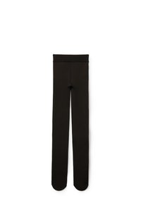 Schwarze Leggings aus elastischem Stoff, mit hohem Bund und glatter Textur ohne Muster oder sichtbare Nähte.