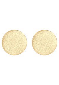 Runde Goldohrringe mit strukturiertem Finish, featuring einer glatten Kante und einer flachen Oberfläche. Minimalistisches Design, geeignet für verschiedene Anlässe.