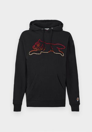 Musta hupullinen huppari, jossa on värikäs strassikivisuunnittelu juoksevasta eläimestä. Sisältää etutaskun ja resorit hihansuissa.