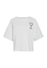 Witte katoenen T-shirt met korte mouwen en een losse pasvorm. Voorzien van een roze hartgraphic en de tekst "Everyday Women's Day" aan de voorkant.